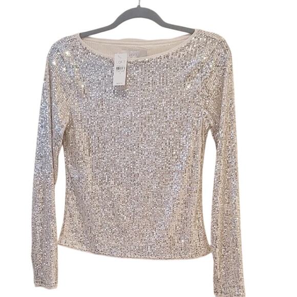 LOFT Champagne Sequin Long-Sleeve Tee Size Small NWT✨🎉🥂 - Picture 6 of 9